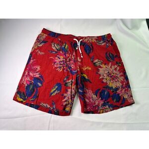 JOGAL Mens Red Sz 2XL Tropical Hawaiian Floral Shorts Vacation Beach Boho Summer